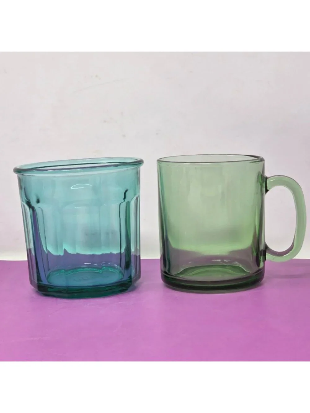 Vintage France‎ Glass Tumbler & Green Mug Lot Retro MCM Colored Glass Drinkware
